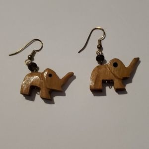 Handmade wood carved elephant earrings